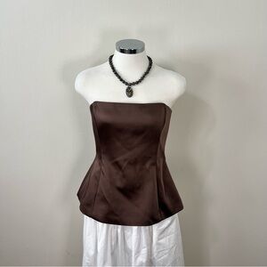 ZARA Brown Strapless Satin Top Size M NWT Corset Style Peplum